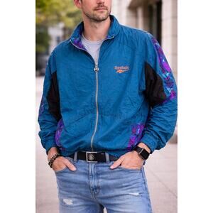 Vintage Reebok Windbreaker Jacket Teal‎ Purple 90s Colorblock Zip Up M